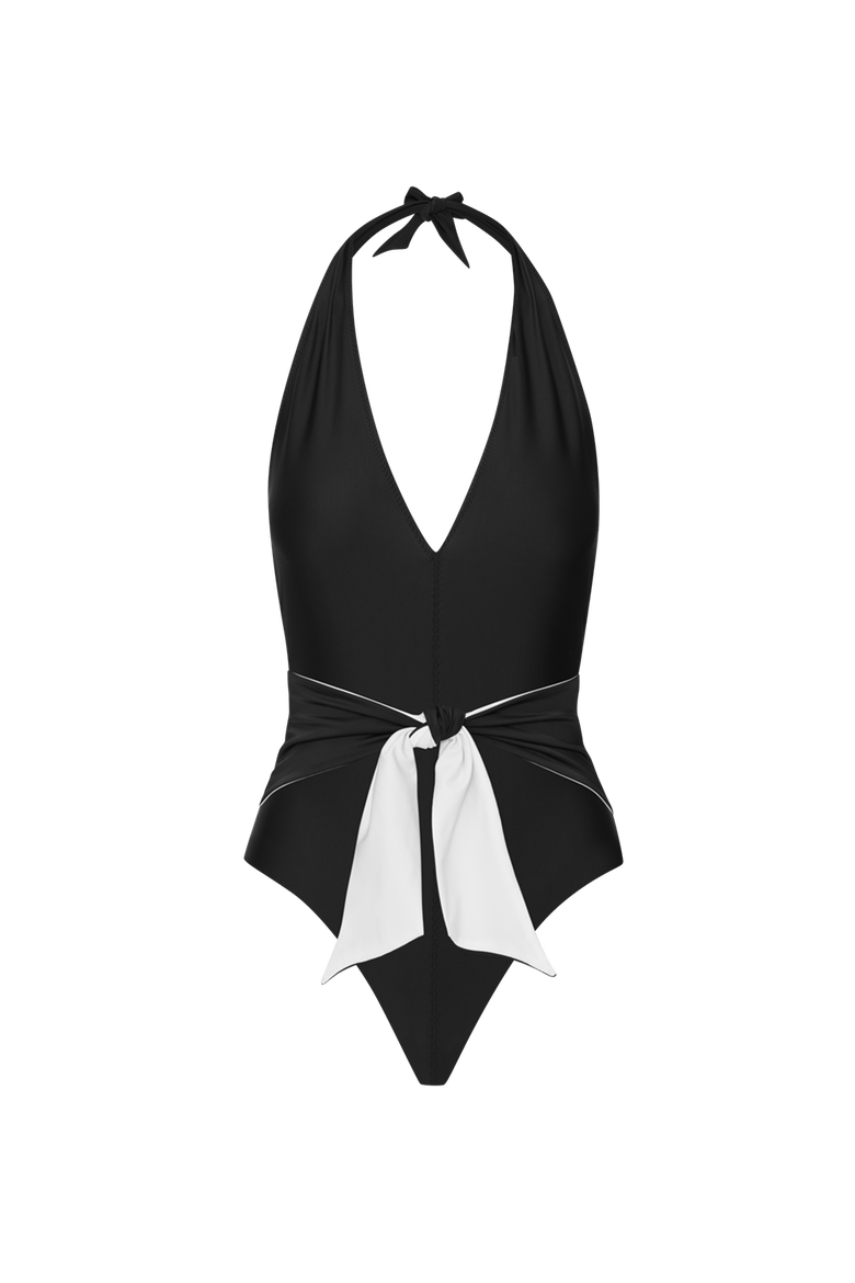 The Tie Front One Piece, Main, color, Black