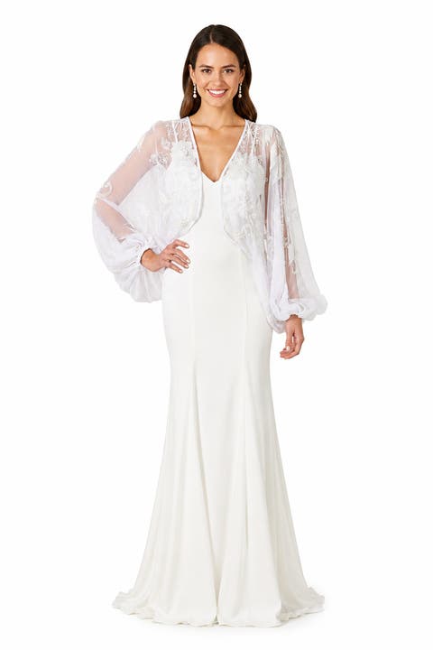 Beaded Faux-Wrap V-Neck Bridal Gown
