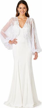 LARA New York Beaded Faux-Wrap V-Neck Bridal Gown