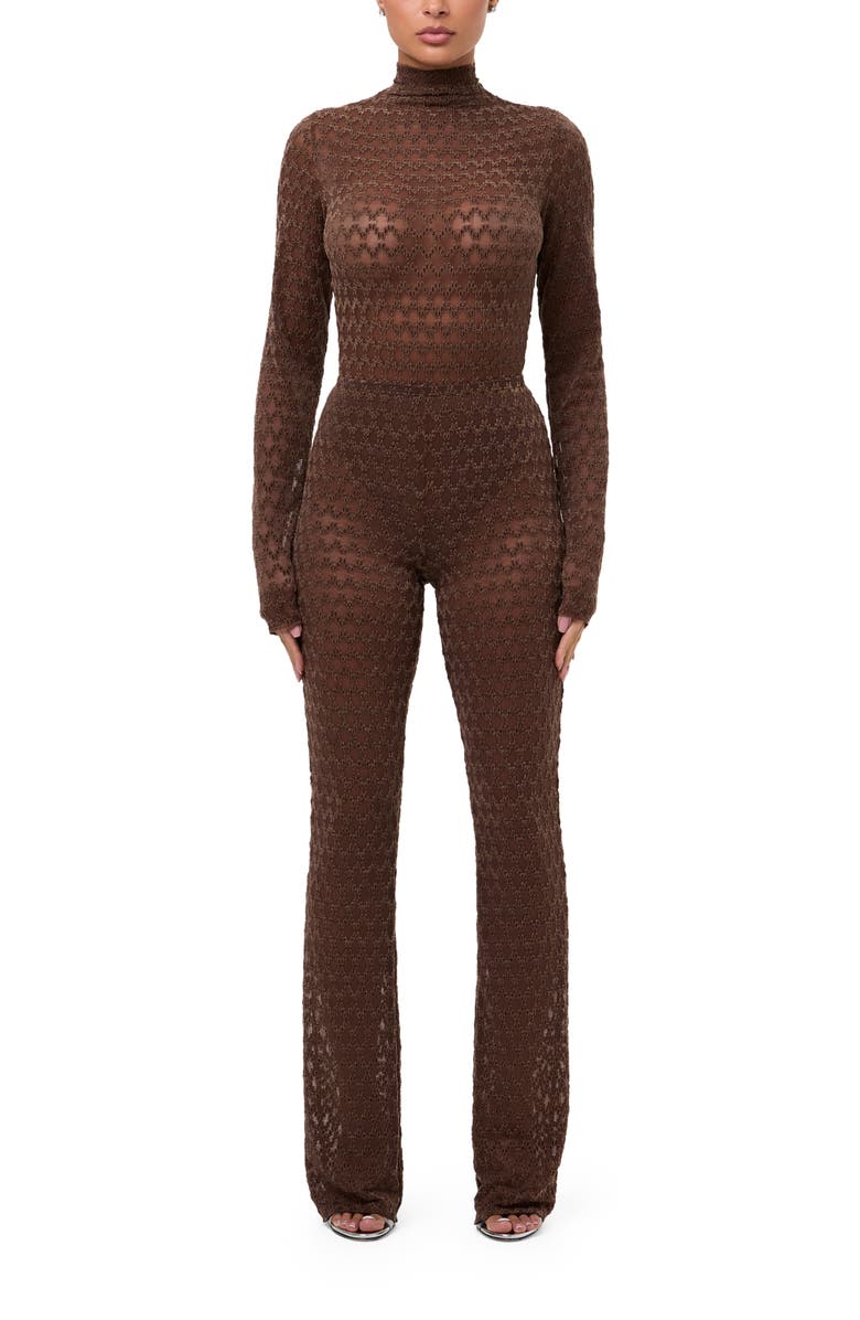 Naked Wardrobe Flocked Velvet Mesh Bootcut Pants, Alternate, color, Chocolate