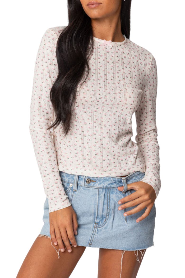 Emery Floral Print Pointelle Top, Main, color, CREAM