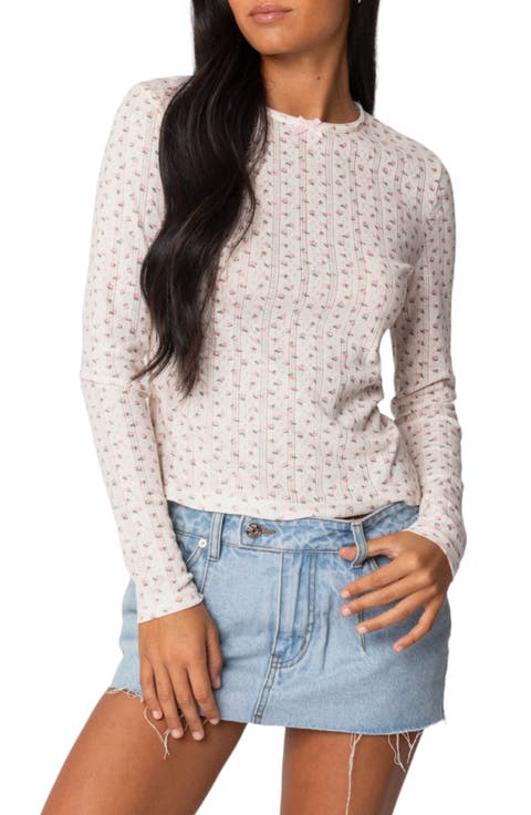 Emery Floral Print Pointelle Top