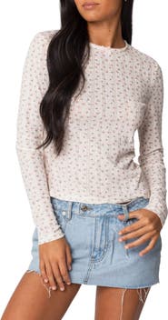 EDIKTED Emery Floral Print Pointelle Top