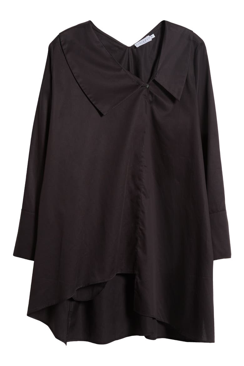 Dorette Asymmetric Collar Cotton Tunic, Alternate, color, BLACK