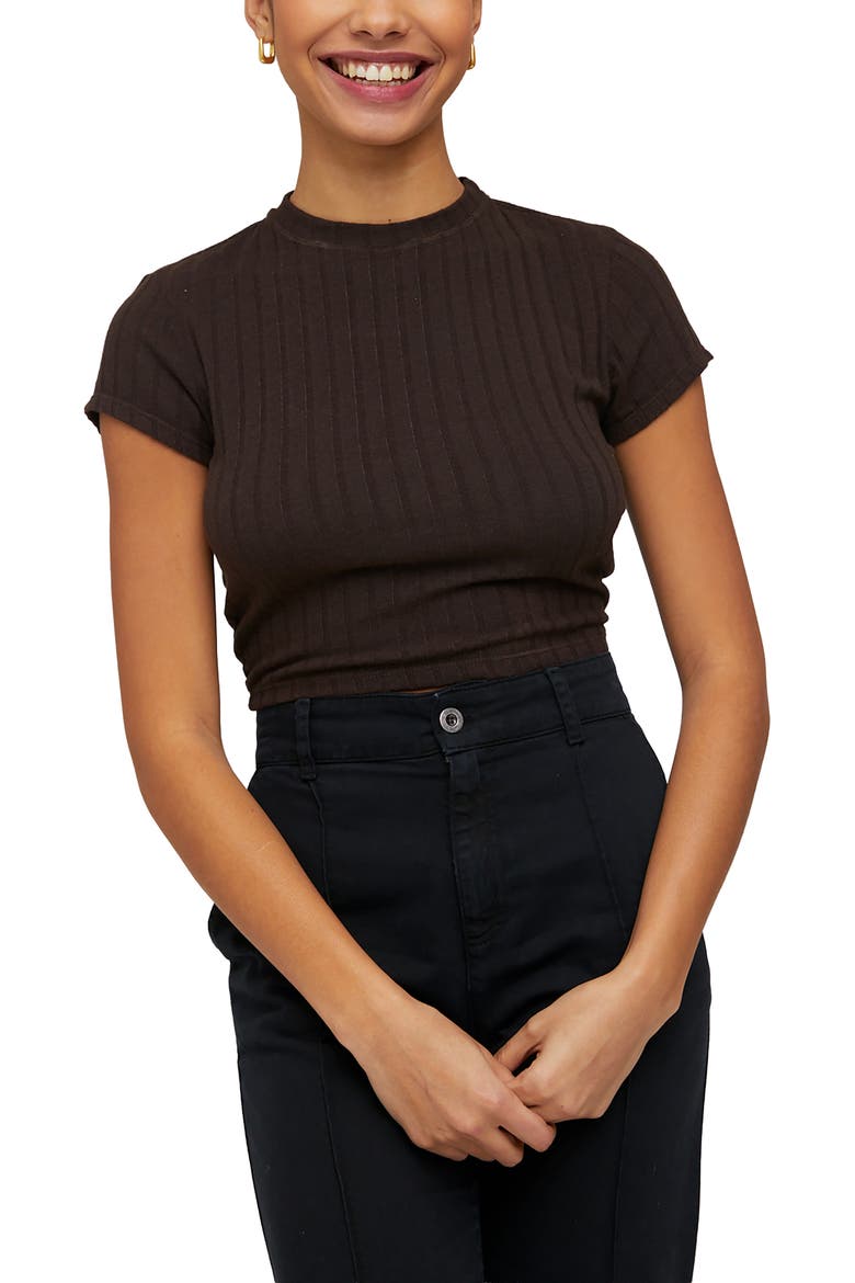 Capsleeve Crewneck T-Shirt, Main, color, ESPRESSO BROWN