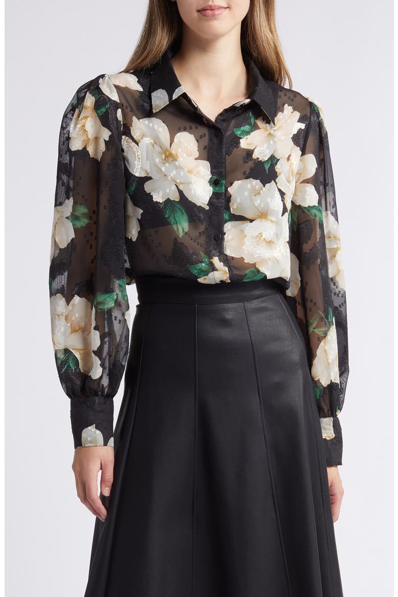 Aubree Floral Button-Up Shirt, Main, color, BLACK FLORAL PRINT