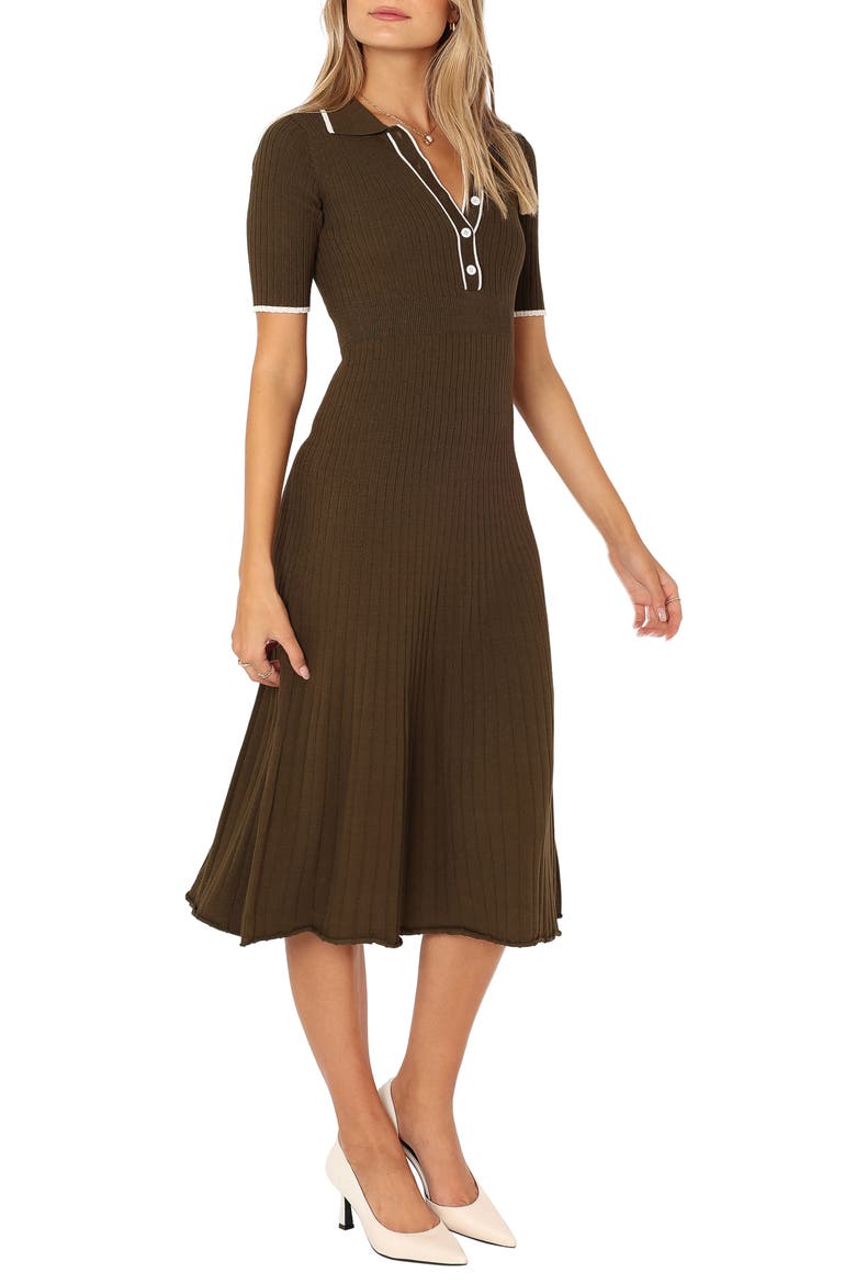 Diana Short Sleeve Rib Midi Dress, Alternate, color, OLIVE