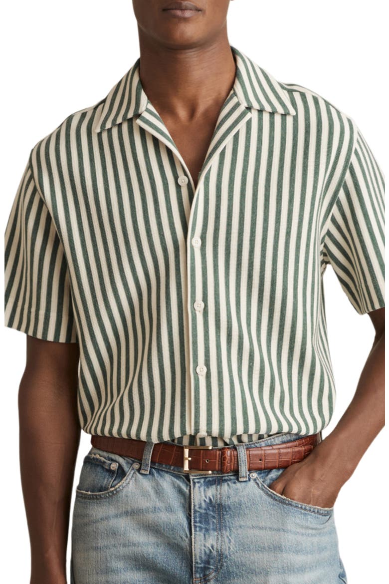 Trig Textured Stripe Camp Shirt, Main, color, GREEN/ WHITE