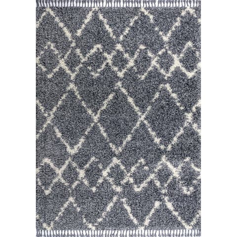 Mercer Shag Plush Tassel Moroccan  Geometric Trellis Area Rug
