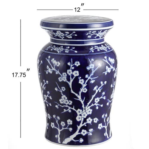 Shop Jonathan Y Cherry Blossom 17.75" Ceramic Garden Stool In Navy/white