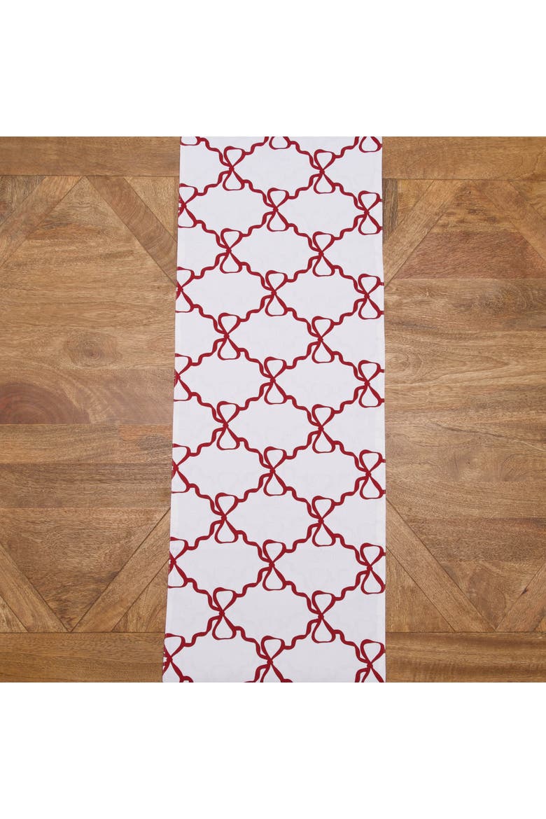 Botanical Candy Cane Bows Christmas Tabletop Runner 14" x 72", Alternate, color, White