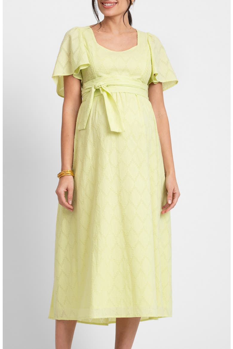Broderie Anglaise Maternity/Nursing Midi Dress, Alternate, color, LIME