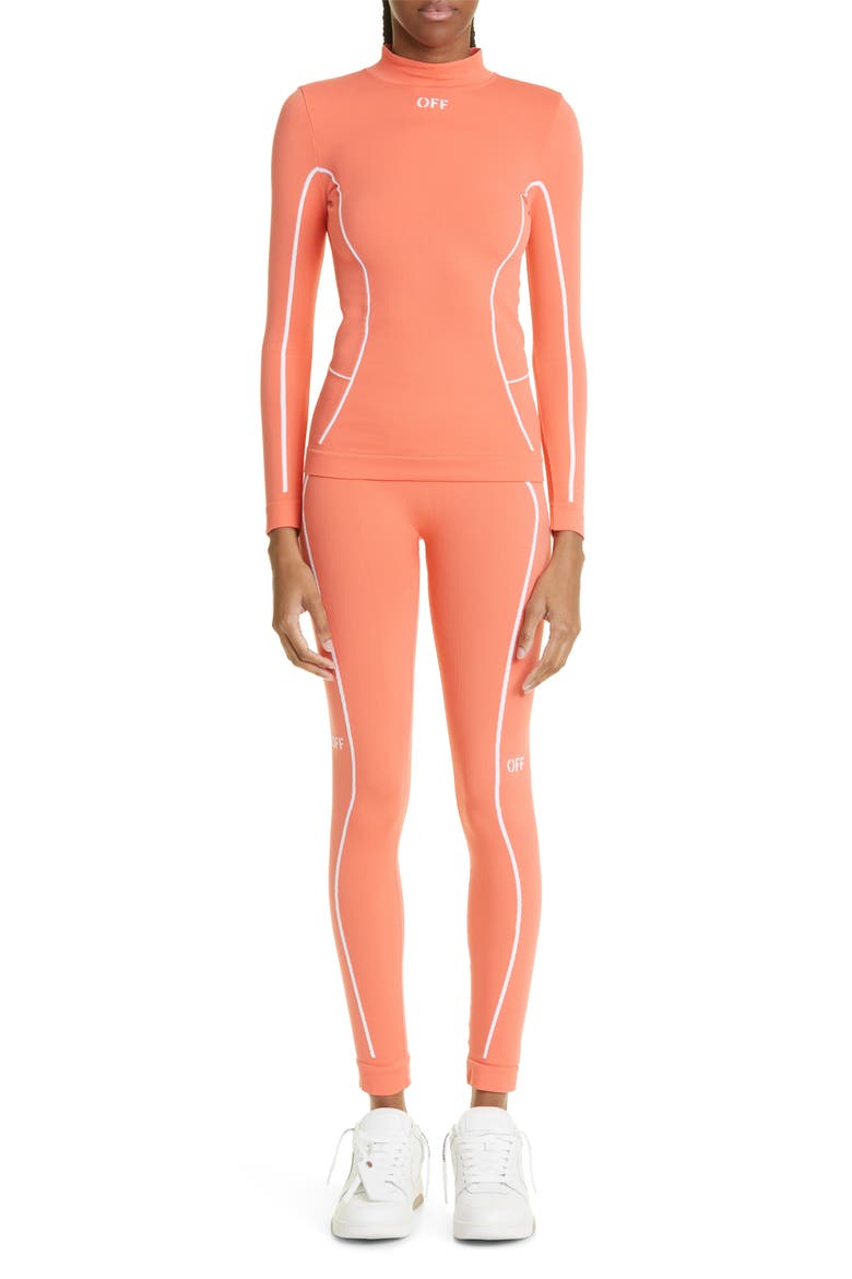 Stamp Seamless Leggings, Alternate, color, CORAL RED