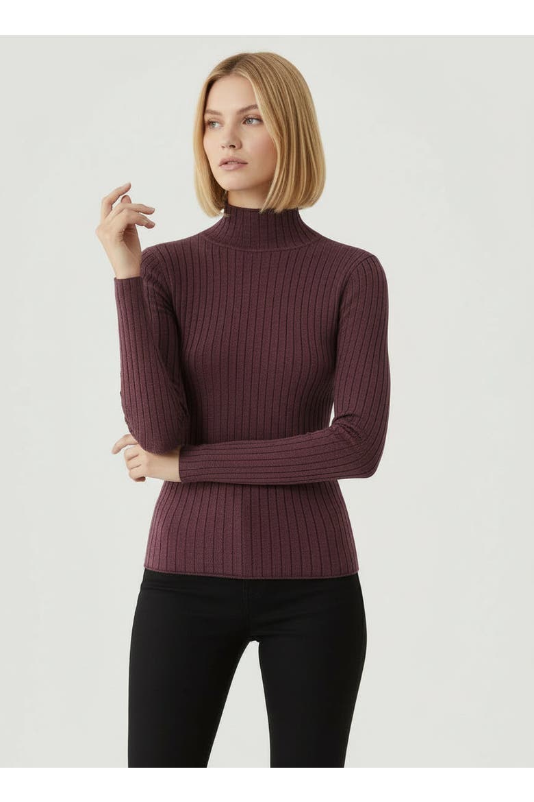 Organic Cotton Metallic Rib Mock Neck Top, Main, color, METAL AUBERGINE