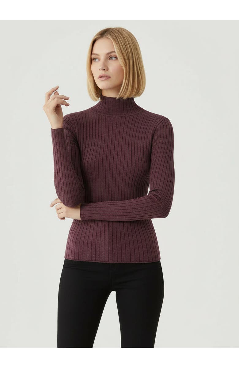 Majestic Filatures Organic Cotton Metallic Rib Mock Neck Top, Main, color, Metal Aubergine