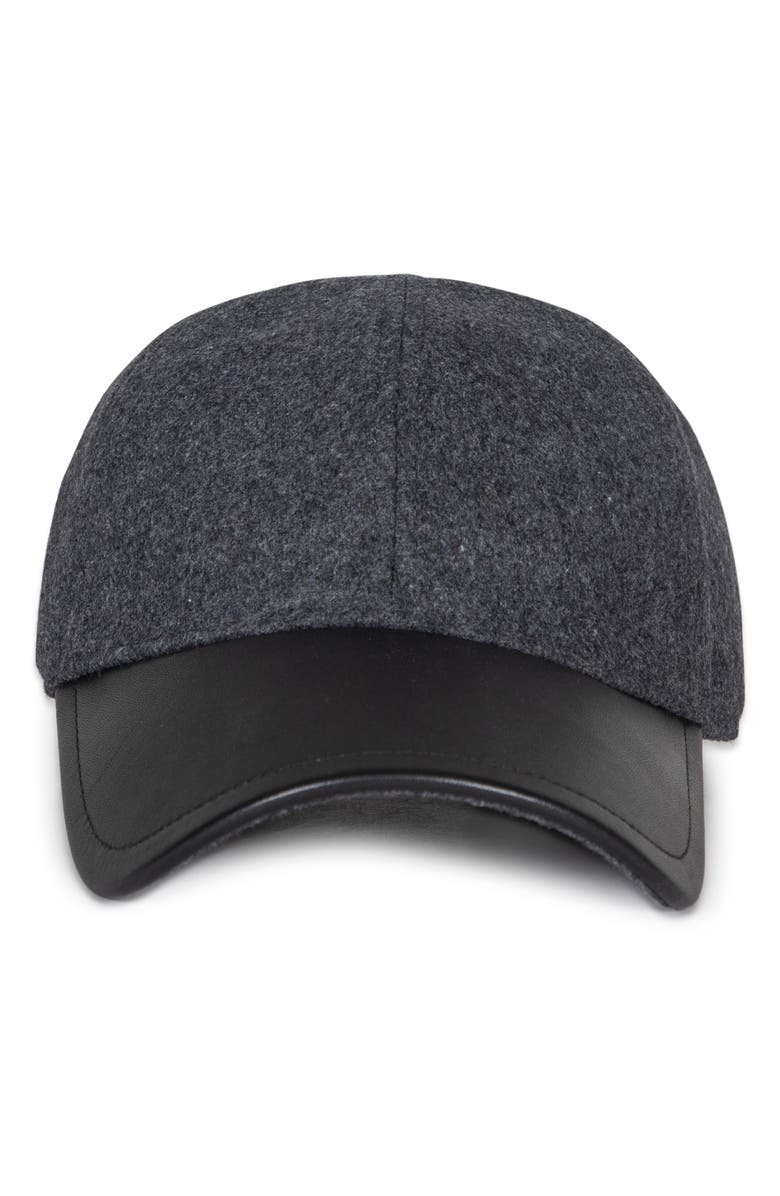 AllSaints Leather Brim Baseball Cap, Alternate, color, Grey