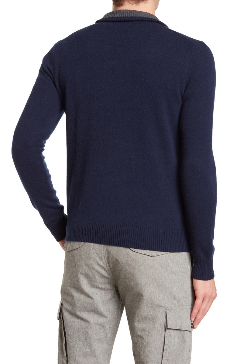 Amicale Cashmere Quarter Zip Pullover w/ Piping, Alternate, color, Nvy