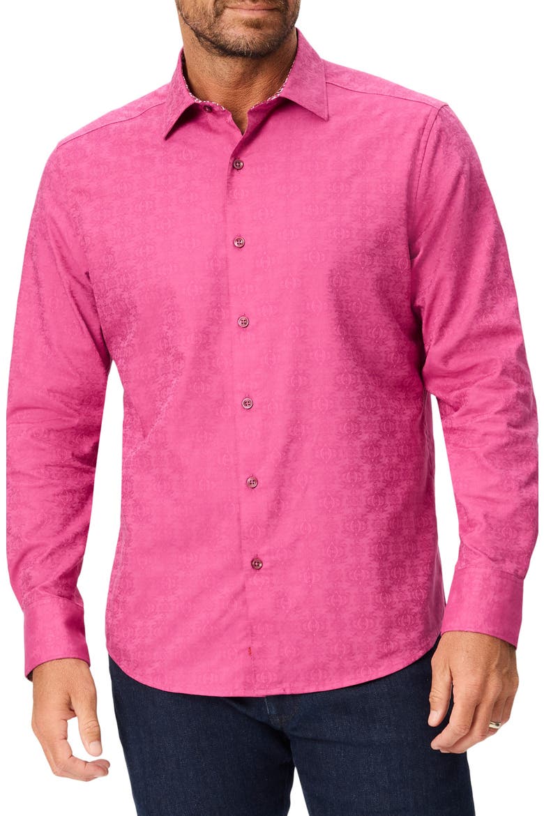 Long Sleeve Cotton Jacquard Shirt, Main, color, ROSE