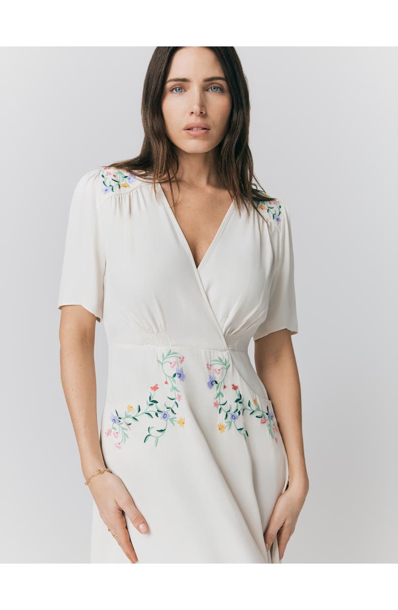 Ghost London Maeve Embroidered Crepe Midi Tea Dress, Alternate, color, Ivory