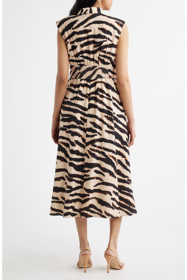 Abstract Animal Print Cocktail Midi Dress, Alternate, color, BLACK/ BEIGE LEOPARD PRINT