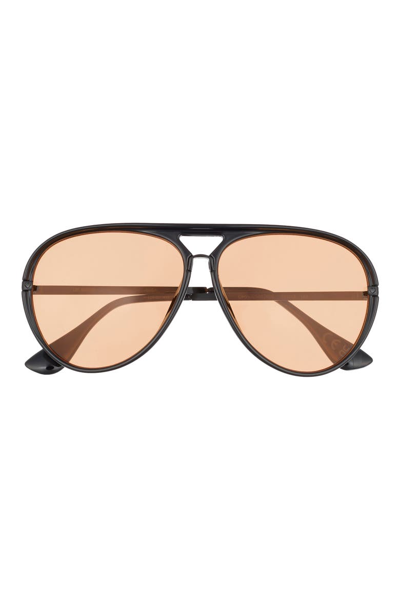 60mm Aviator Sunglasses, Main, color, BLACK OPAQUE