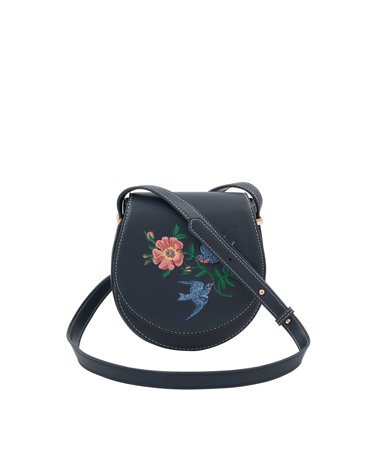 Fable England Swooping Swallows Saddle Bag, Main, color, Navy