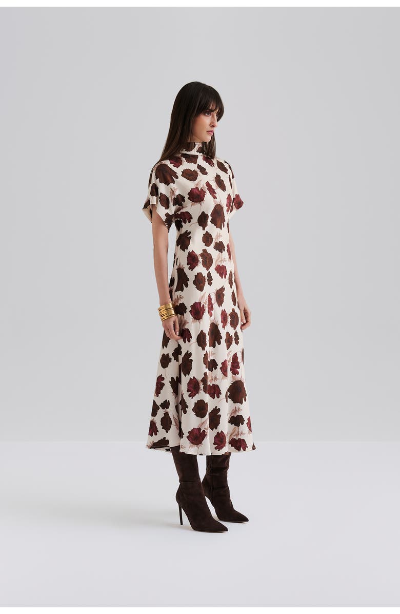 Malina Alivia Short Sleeve Satin Midi Dress, Main, color, Wine Peony