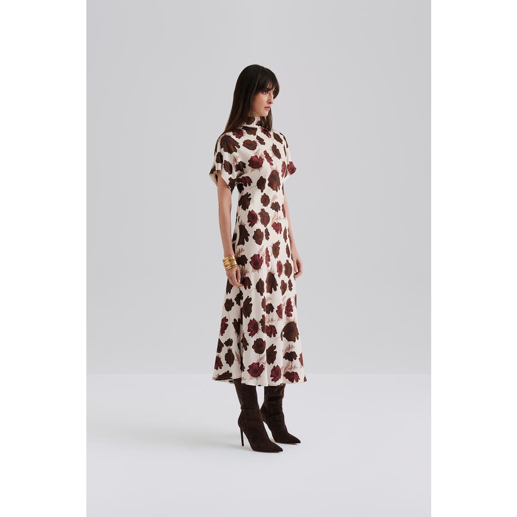 Malina Alivia Short Sleeve Satin Midi Dress In Multi