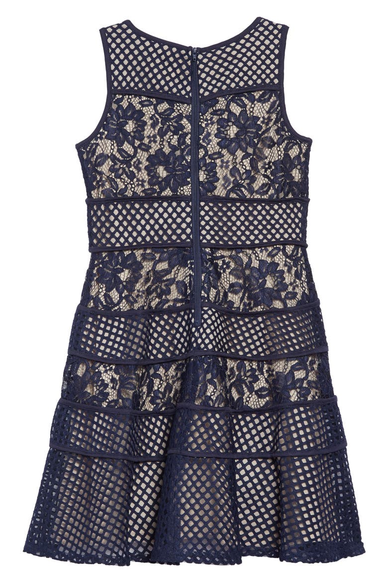 Lace & Mesh Tiered Dress, Alternate, color, NAVY