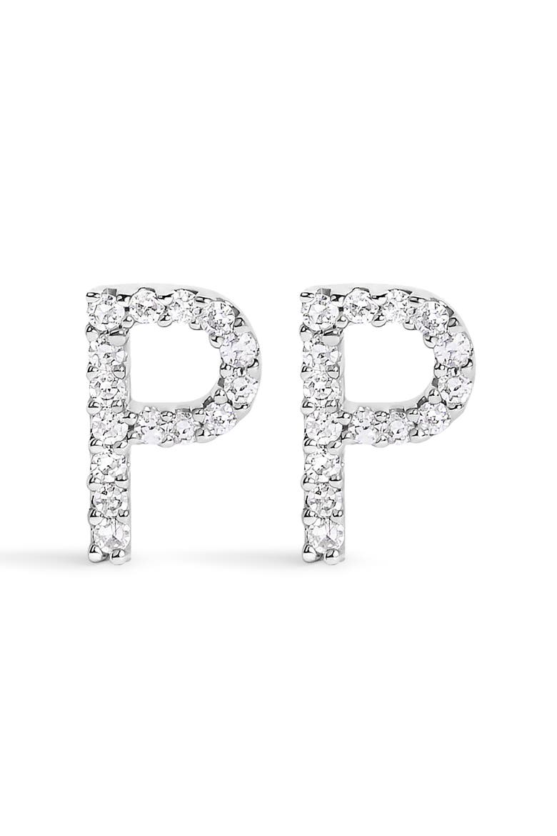 10K Gold 1/10 Cttw Diamond Initial "A" to "Z" Stud Earring, Main, color, White Gold | P
