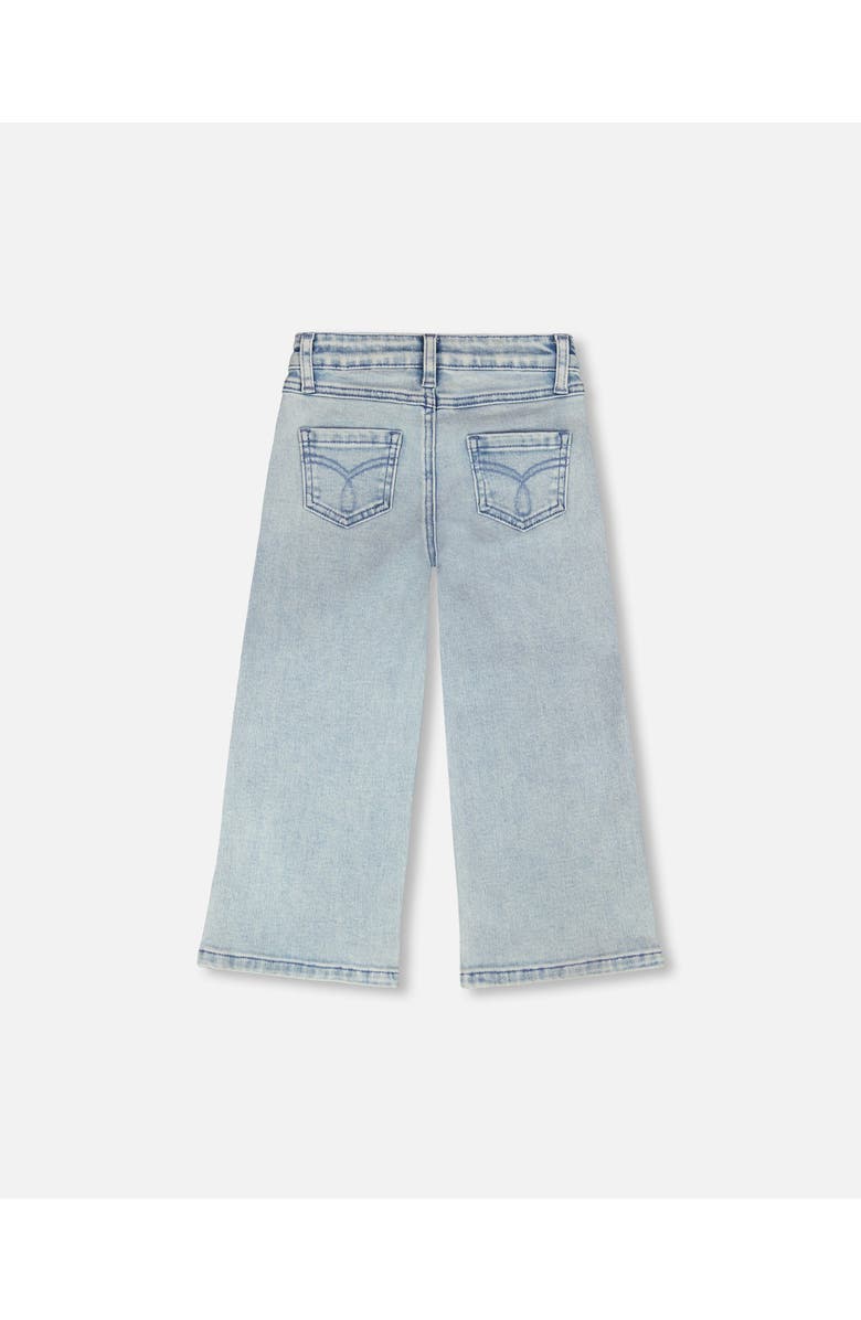 Deux par Deux Wide Leg Embroidery Denim Jeans, Alternate, color, Light Blue Denim