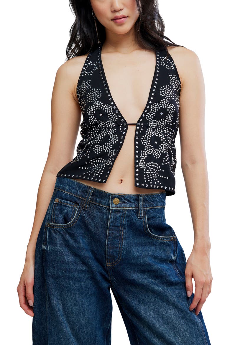 Kenzie Studded Crop Halter Top, Main, color, BLACK