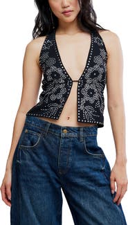 Free People Kenzie Studded Crop Halter Top