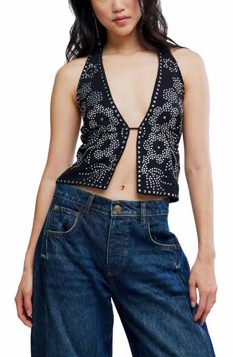 Kenzie Studded Crop Halter Top