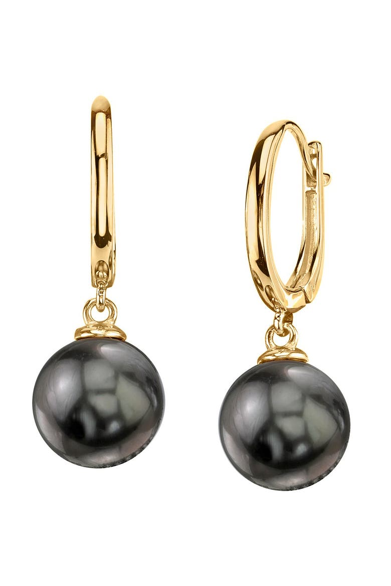 Tahitian South Sea Pearl Huggie Tania Earrings, Main, color, Yellow Gold