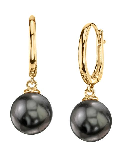 The Pearl Source Tahitian South Sea Pearl Huggie Tania Earrings In Yellow Gold