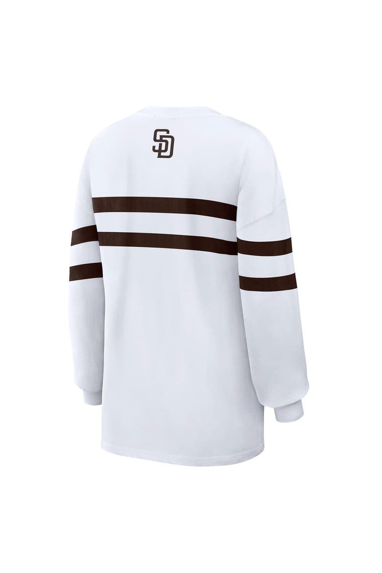 Women's WEAR by Erin Andrews  White San Diego Padres Oversized Long Sleeve Striped T-Shirt, Alternate, color, White