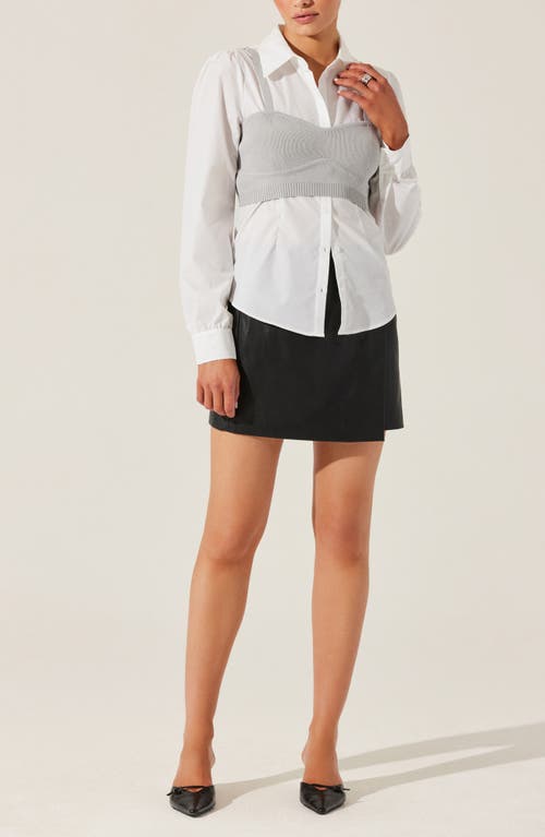 Astr The Label Layered Bustier Top & Button-up Shirt In Grey Combo