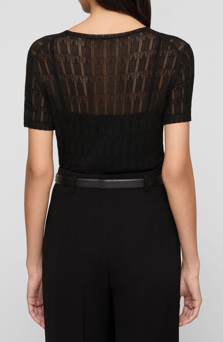 Lafayette 148 New York Lace Stitch Short Sleeve Sweater, Alternate, color, Black