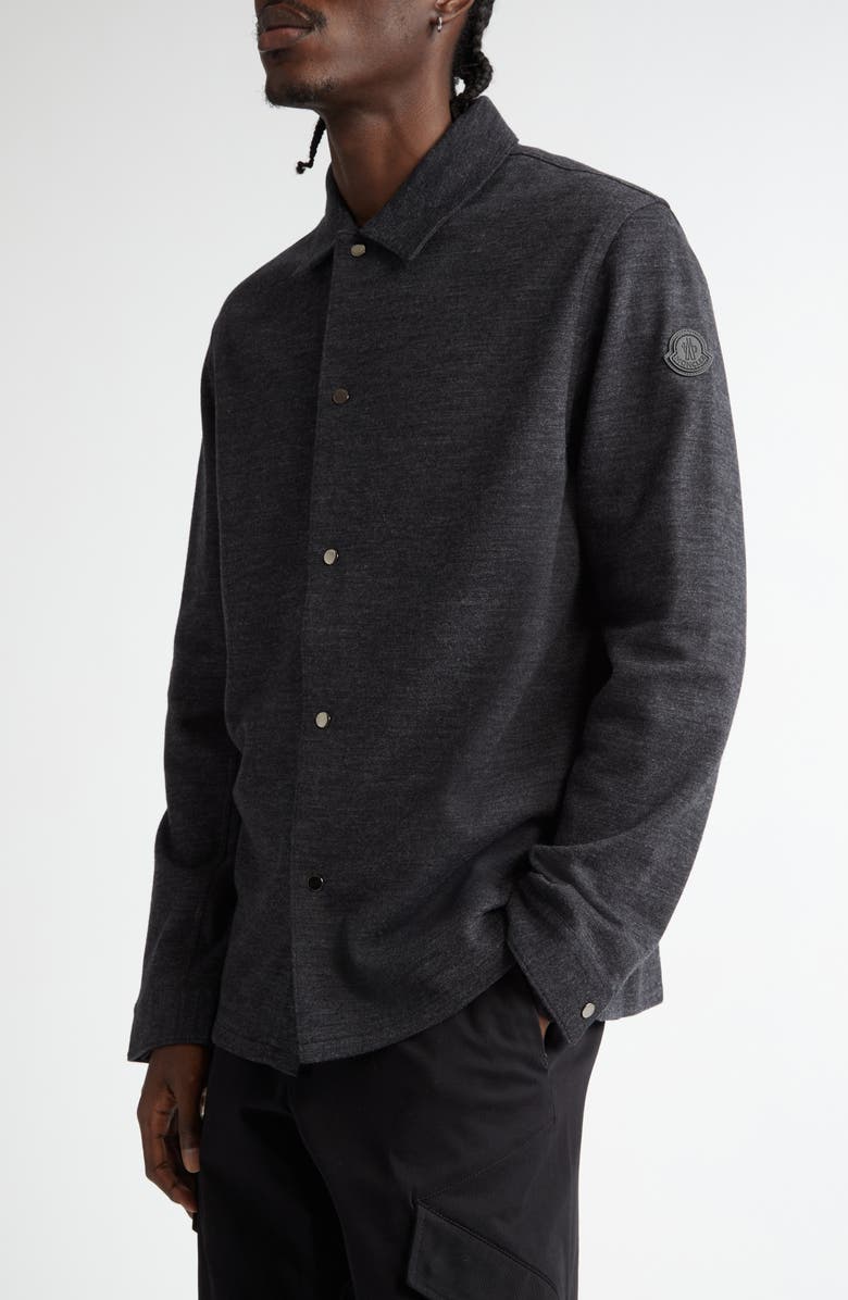 Moncler Wool & Cotton Blend Snap-Up Shirt, Main, color, 