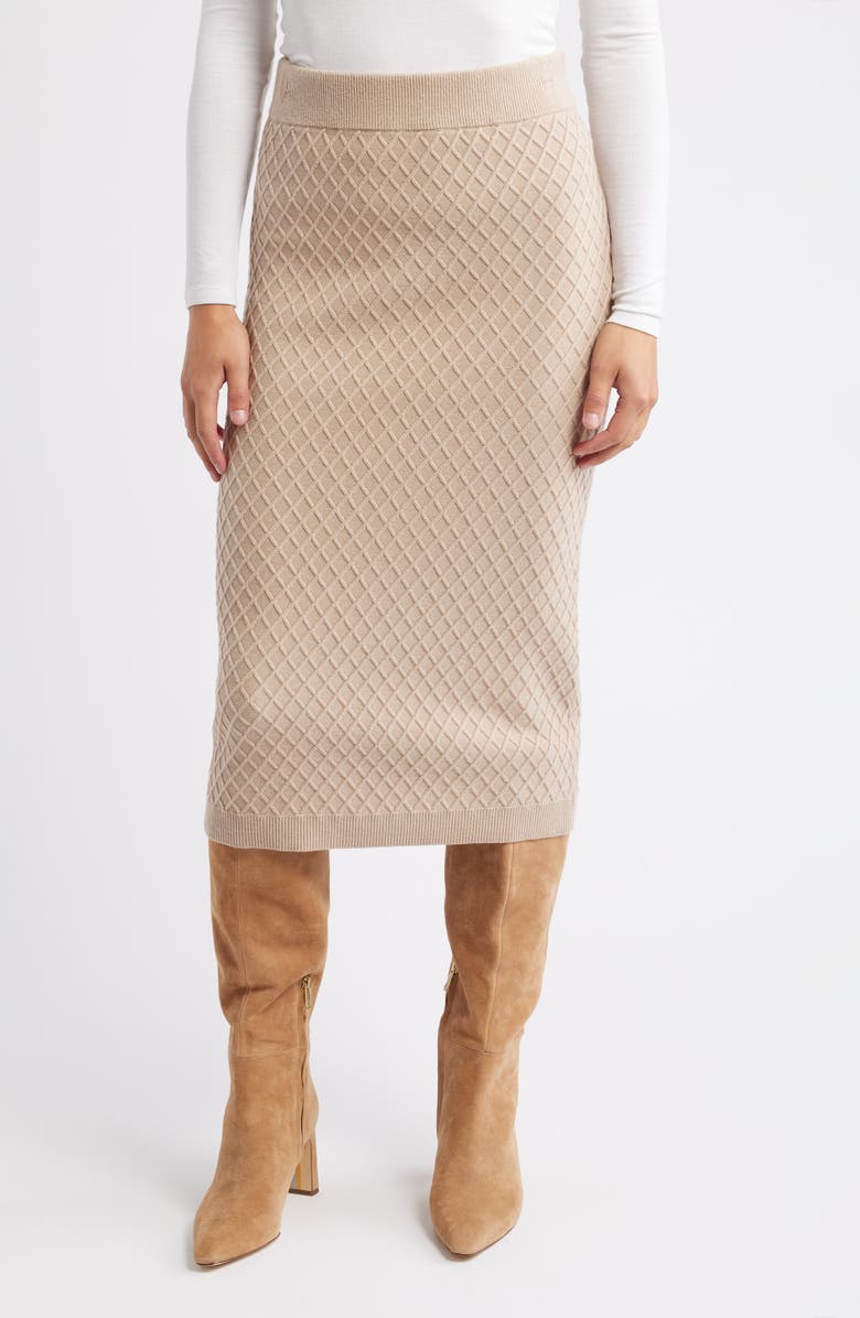 Anne Klein Diamond Stitch Sweater Skirt, Main, color, Latte