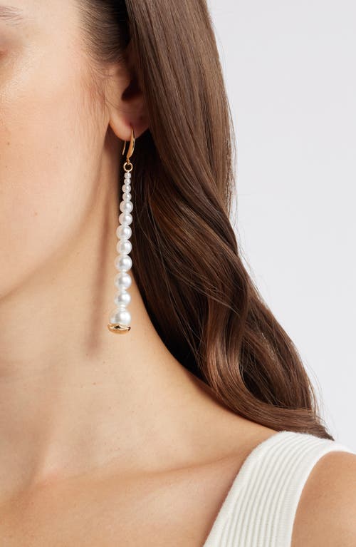Open Edit Faux Pearl Linear Drop Earrings In White- Gold