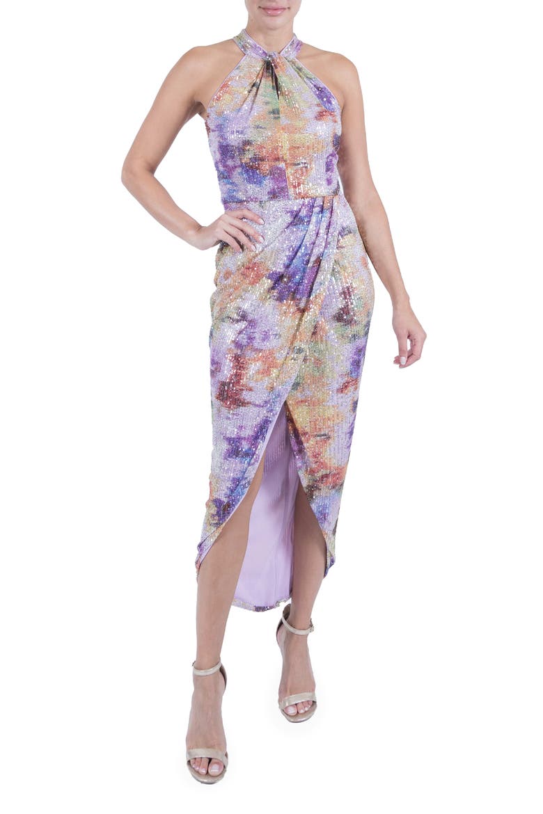 julia jordan rainbow sequin dress Twist Neck Sequin High-Low Dress (Women)