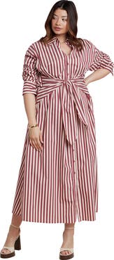 ELOQUII Cinch Detail Poplin Midi Dress