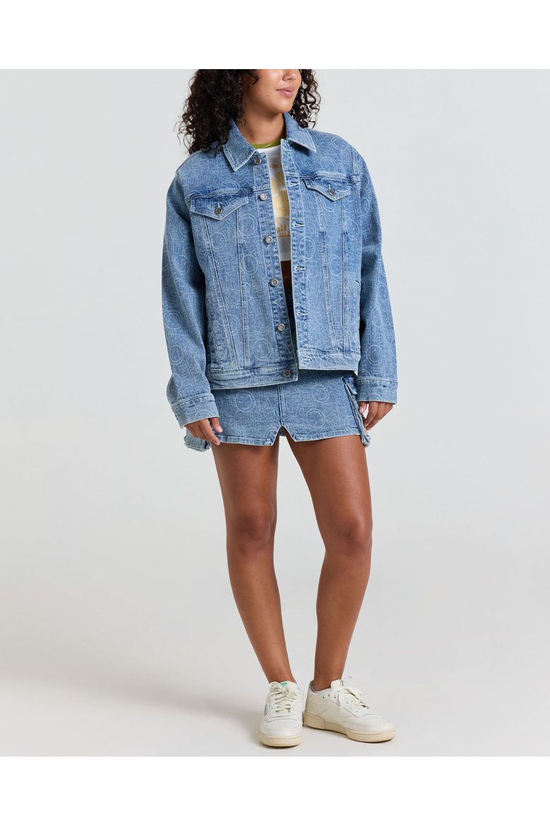Smiley Oversized Denim Jacket, Alternate, color, BLUE