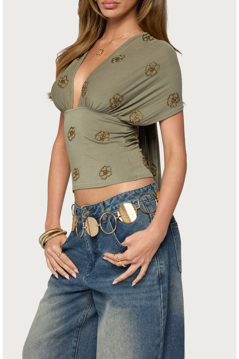 Ellora Beaded Crop Top, Alternate, color, OLIVE