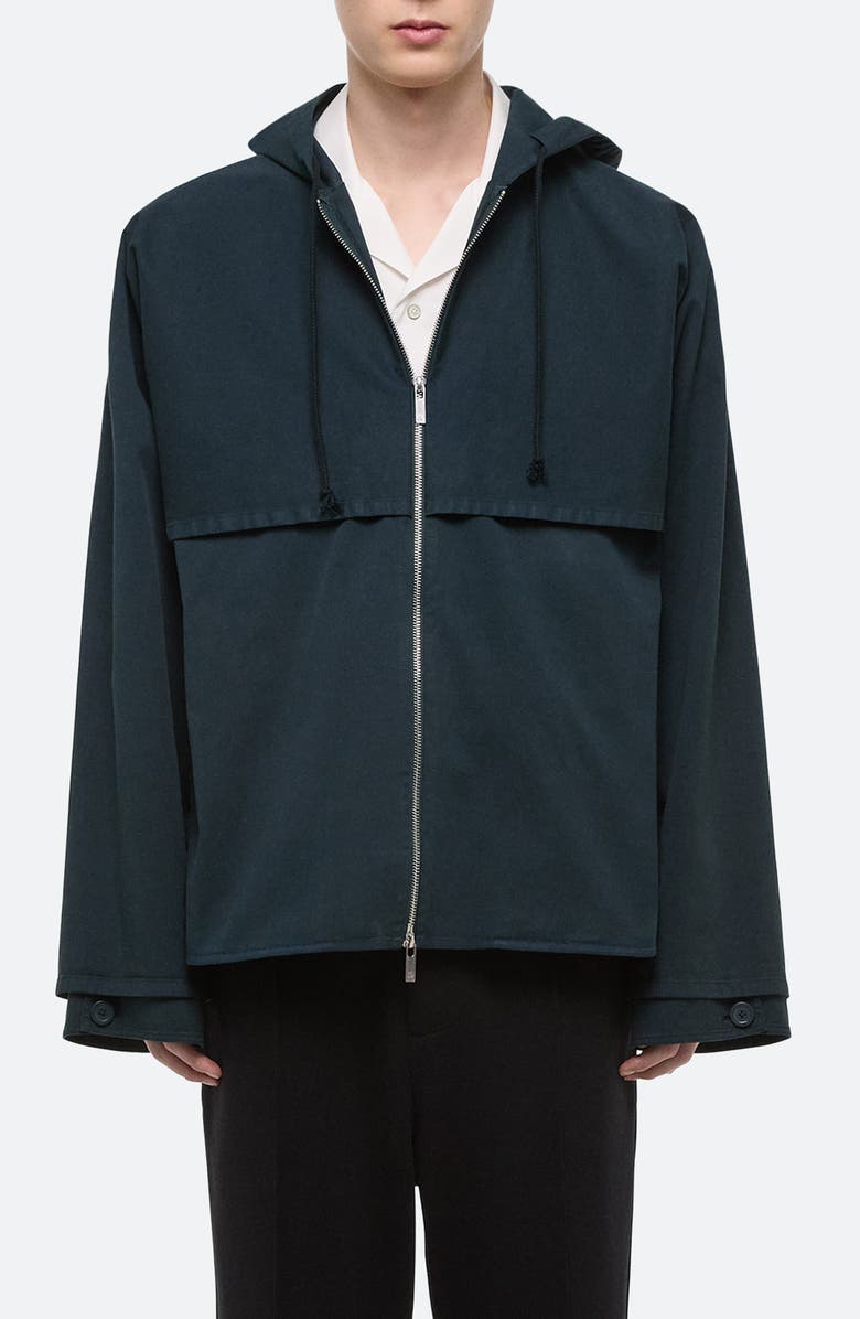 Helmut Lang Hooded Stretch Cotton Jacket, Main, color, Pine - F1s
