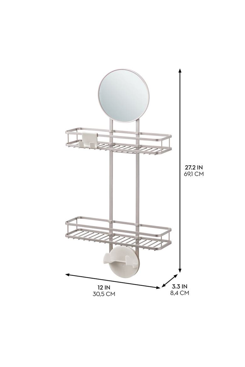 Self-Adhesive Shower Caddy with Mirror & Hooks - Satin, Alternate, color, Satin Silver