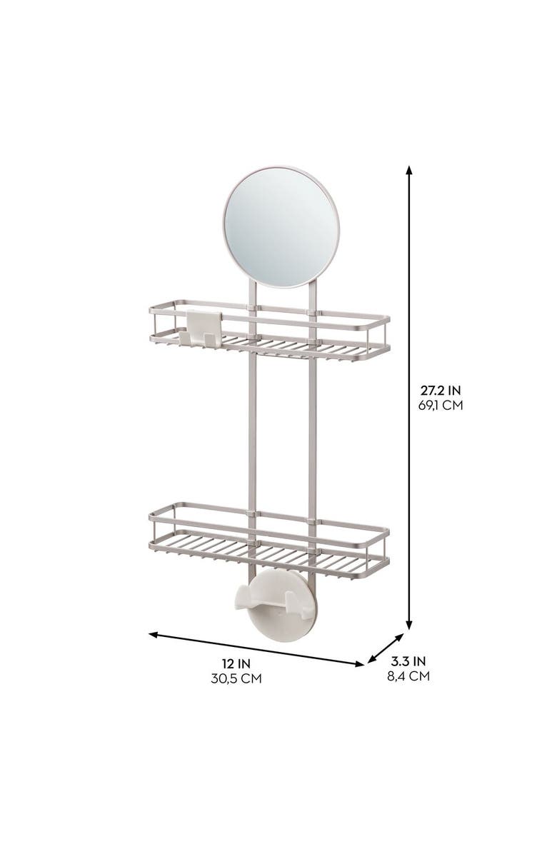 iDesign Self-Adhesive Shower Caddy with Mirror & Hooks - Satin, Alternate, color, Satin Silver
