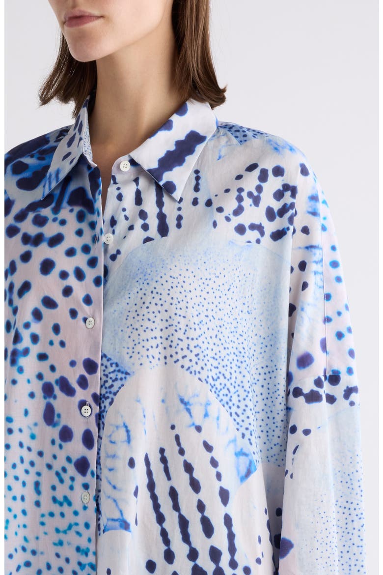 Dasia Orchid Spot Long Sleeve Cotton Shirtdress, Alternate, color, BLUE
